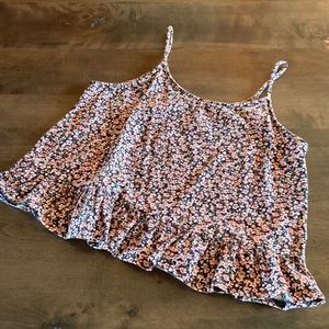 Girls floral print frilly tank top